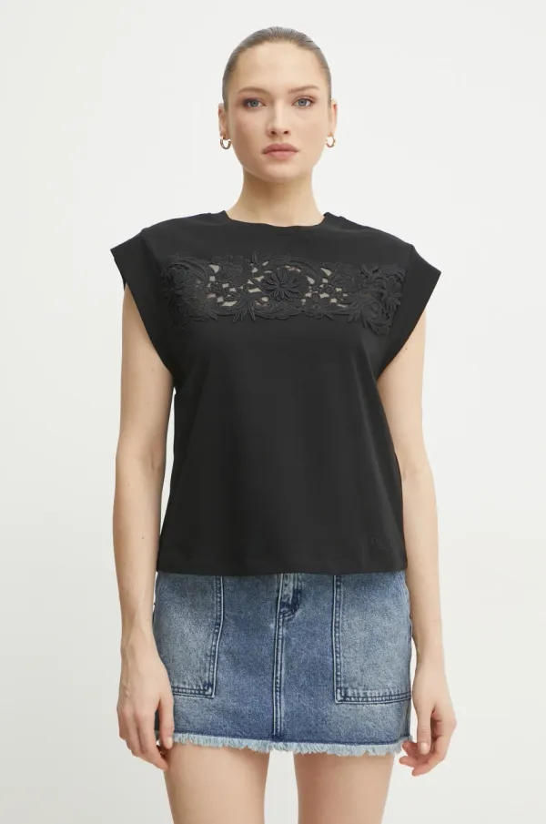 Twinset Bombažna kratka majica Twinset ženska, črna barva, 251TP2073