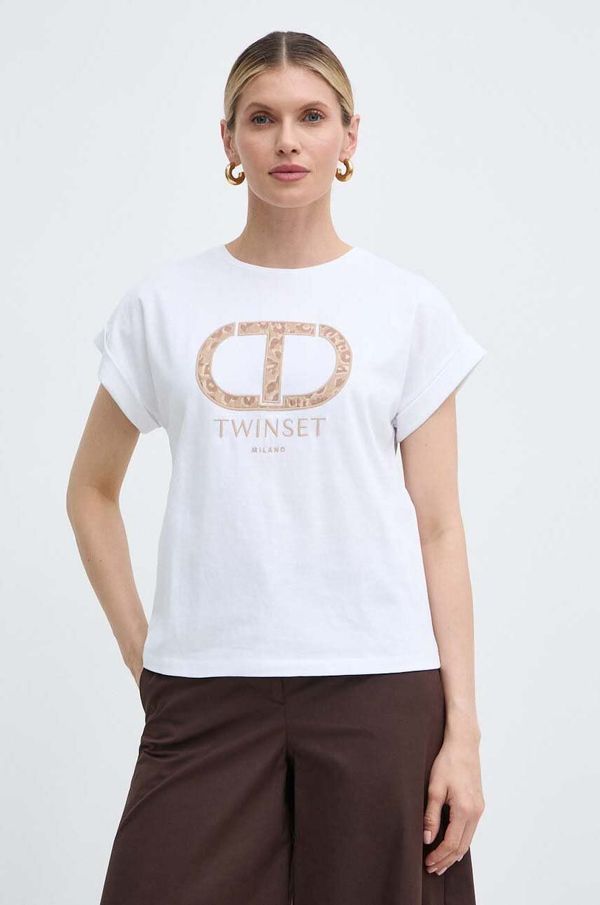 Twinset Bombažna kratka majica Twinset ženski, bela barva