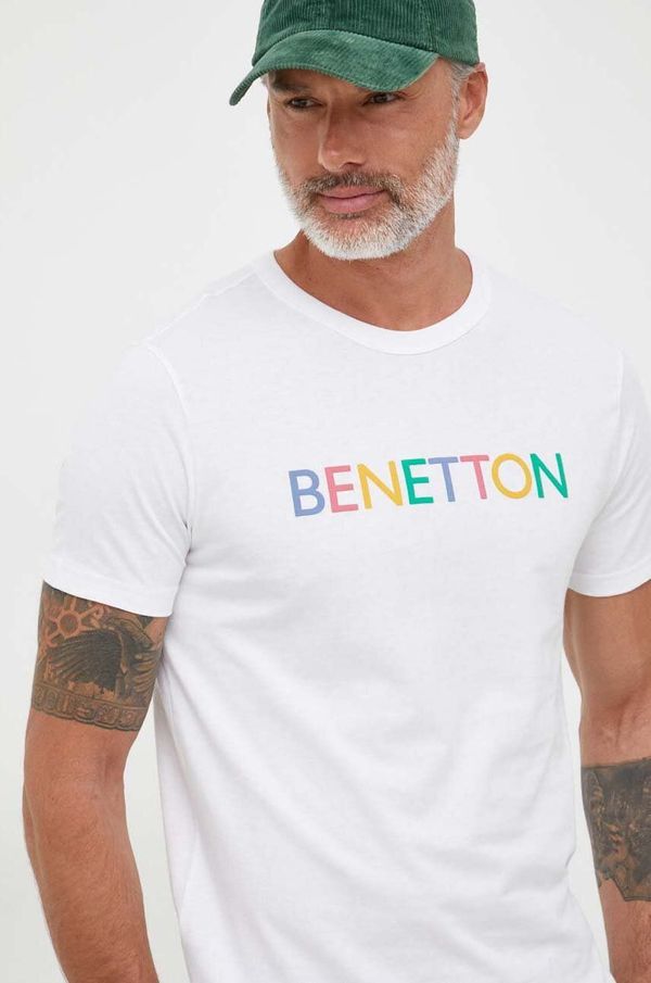 United Colors of Benetton Bombažna kratka majica United Colors of Benetton bela barva