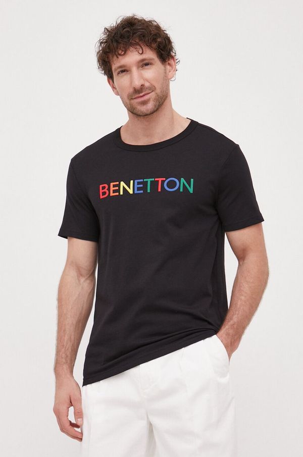 United Colors of Benetton Bombažna kratka majica United Colors of Benetton črna barva