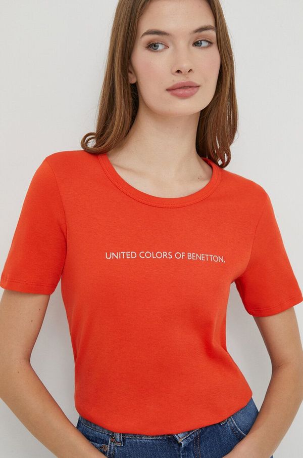 United Colors of Benetton Bombažna kratka majica United Colors of Benetton ženski, rdeča barva