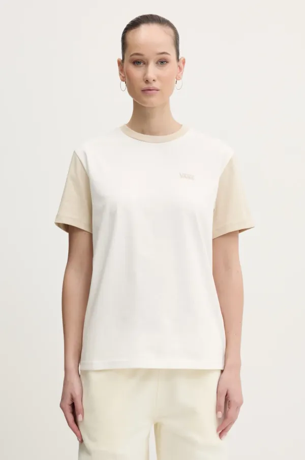 Vans Bombažna kratka majica Vans ženska, bež barva, VN000JDKD0D1