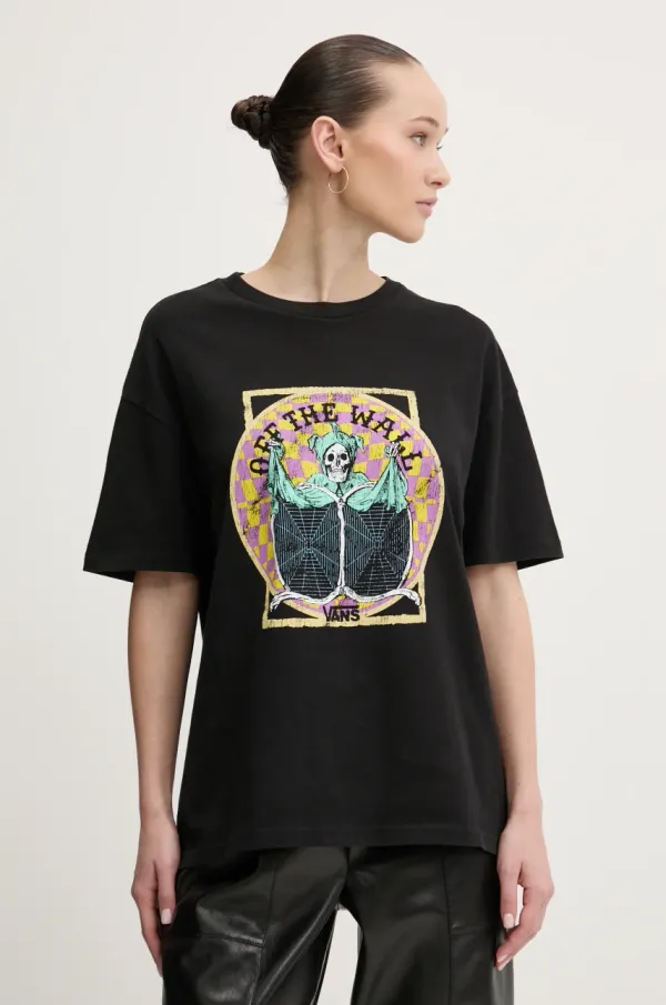 Vans Bombažna kratka majica Vans ženska, črna barva, VN000NXFBLK1