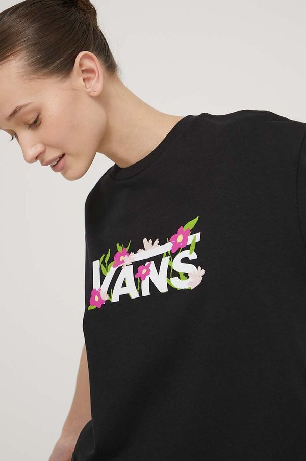 Vans Bombažna kratka majica Vans ženski, črna barva