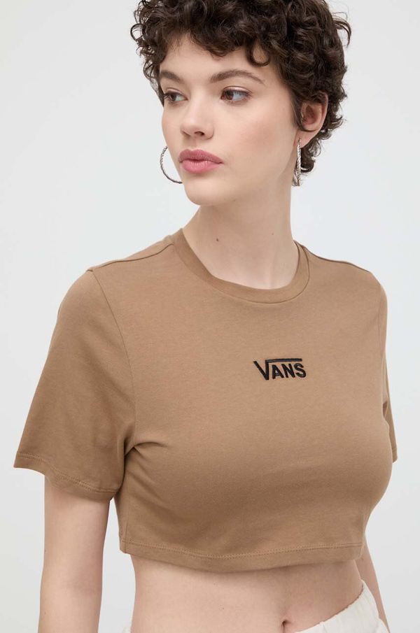 Vans Bombažna kratka majica Vans ženski, rjava barva