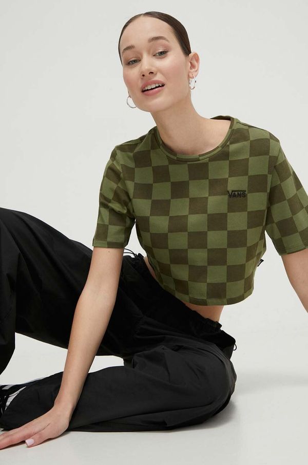 Vans Bombažna kratka majica Vans ženski, zelena barva