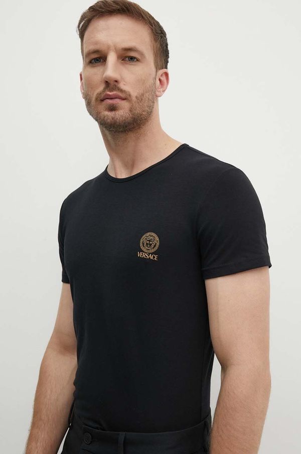 Versace Bombažna kratka majica Versace moška, črna barva, AUU01005 1A10011