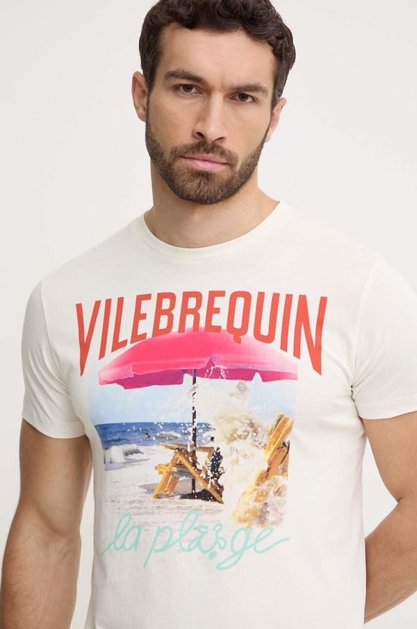 Vilebrequin Bombažna kratka majica Vilebrequin PORTISOL moška, bež barva, PTSAP386