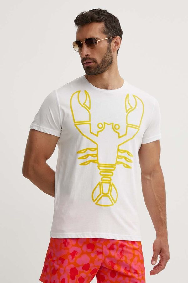 Vilebrequin Bombažna kratka majica Vilebrequin THOM moška, bela barva, THOAP355