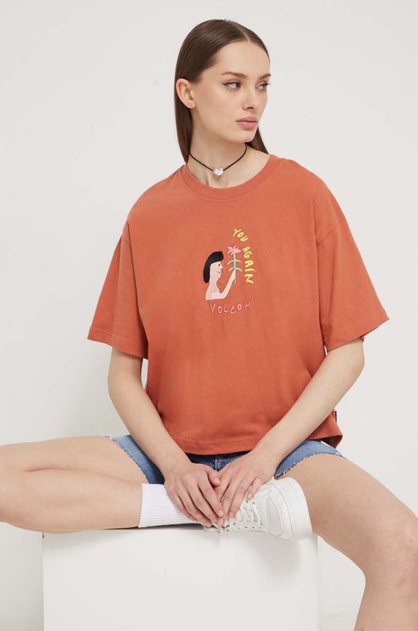 Volcom Bombažna kratka majica Volcom x ARTHUR LONGO ženska, oranžna barva