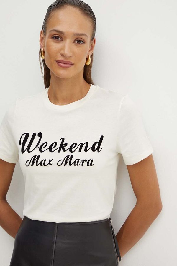 Weekend Max Mara Bombažna kratka majica Weekend Max Mara ženska, bež barva, 2425976031600