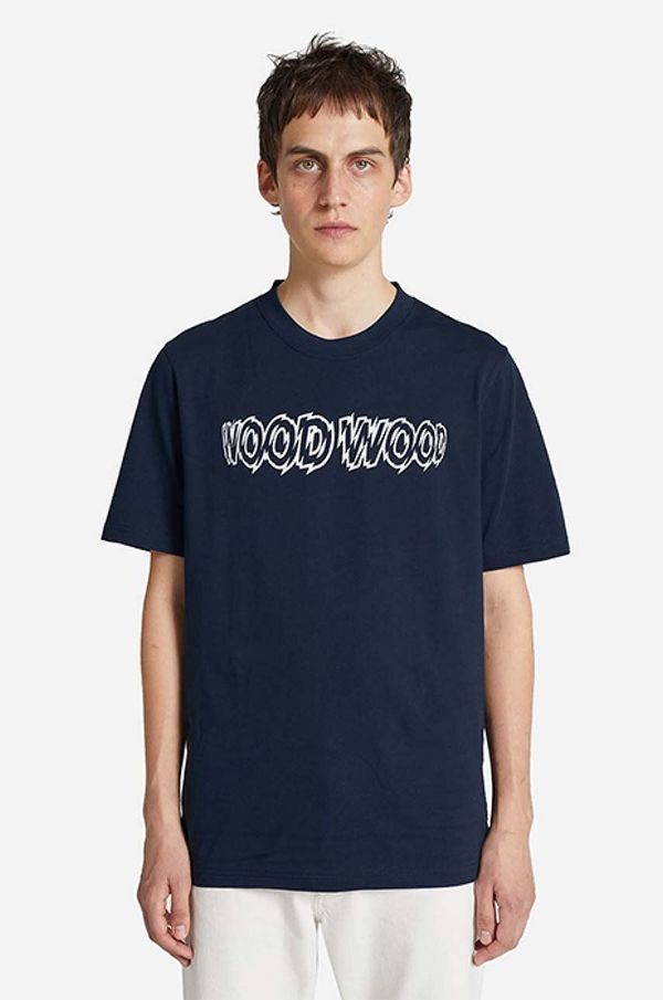 Wood Wood Bombažna kratka majica Wood Wood Bobby Shatter Logo T-shirt mornarsko modra barva