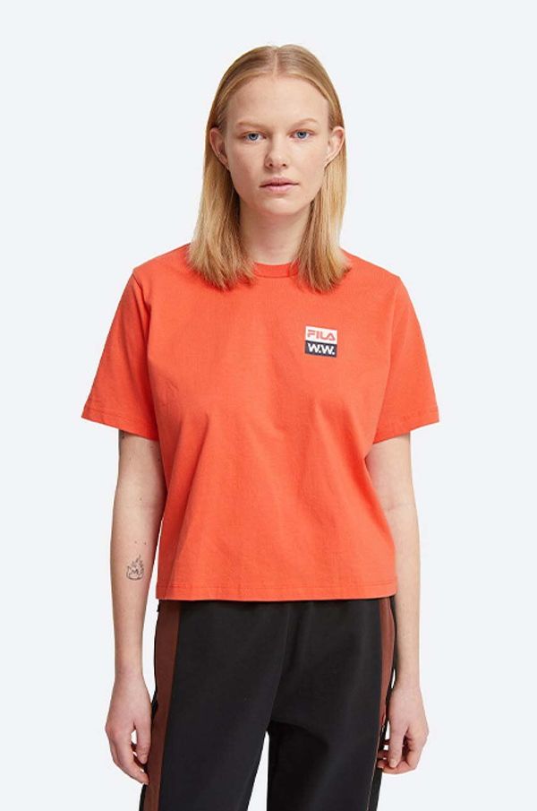 Wood Wood Bombažna kratka majica Wood Wood Steffi T-Shirt x Fila oranžna barva