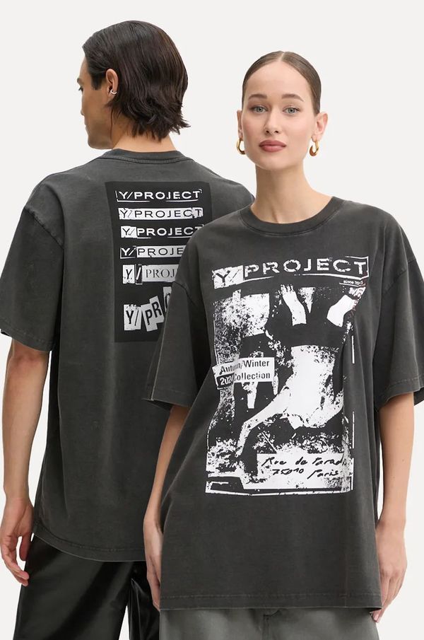 Y/Project Bombažna kratka majica Y/Project ROCK BAND PRINT PINCHED LOGO T-SHIRT siva barva, 204TS020