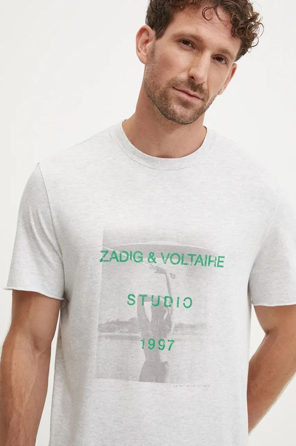 Zadig&Voltaire Bombažna kratka majica ZADIG&VOLTAIRE moška, siva barva, JMTS00658