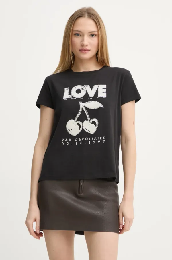 Zadig&Voltaire Bombažna kratka majica ZADIG&VOLTAIRE ženska, črna barva, JWTS02684