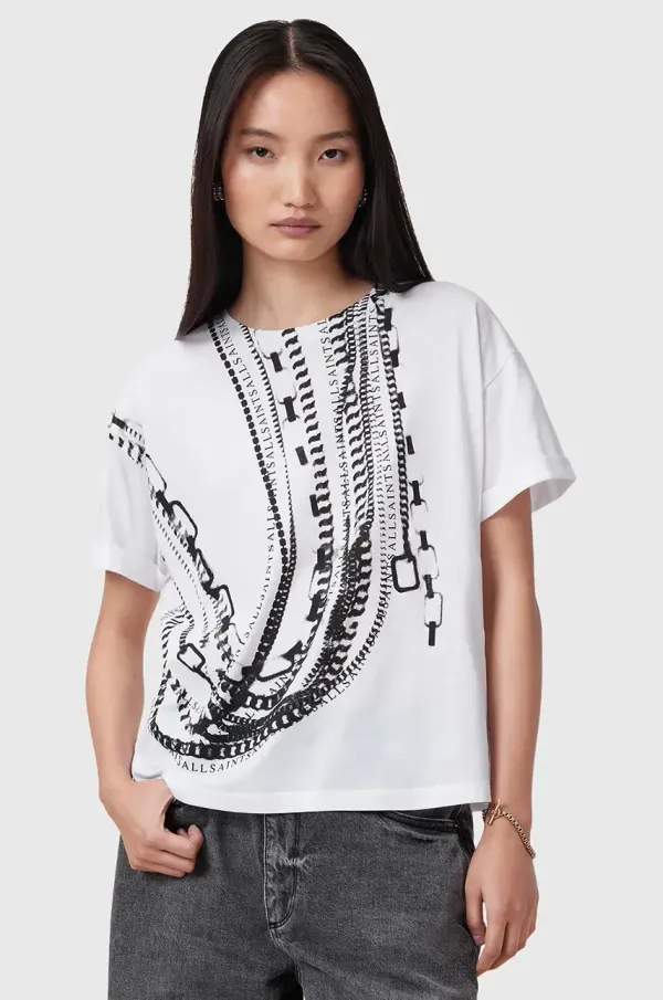 AllSaints Bombažna majica AllSaints METALLO ženska, bela barva, W039JC
