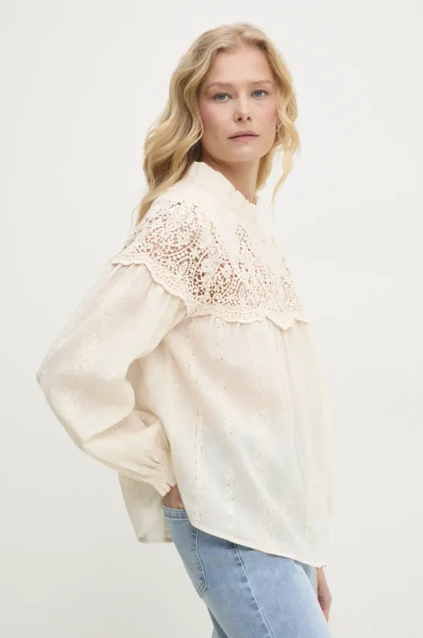 Answear Lab Bombažna majica Answear Lab ženska, bež barva