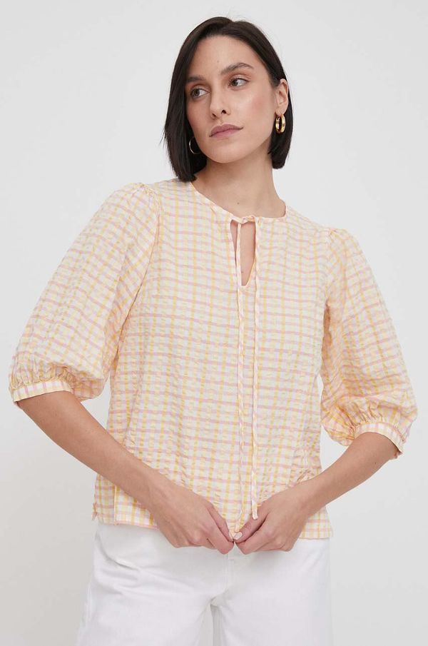 Barbour Bombažna majica Barbour ženska, bež barva LSH1609