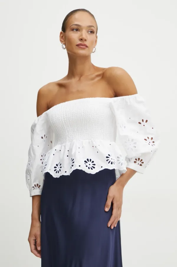 Fracomina Bombažna majica Fracomina ženska, bela barva, FJ25ST1001W400E5