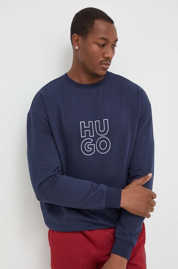 Hugo Bombažna majica HUGO mornarsko modra barva