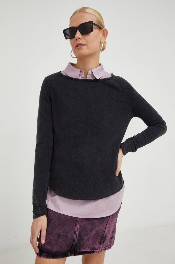 American Vintage Bombažna majica z dolgimi rokavi American Vintage črna barva