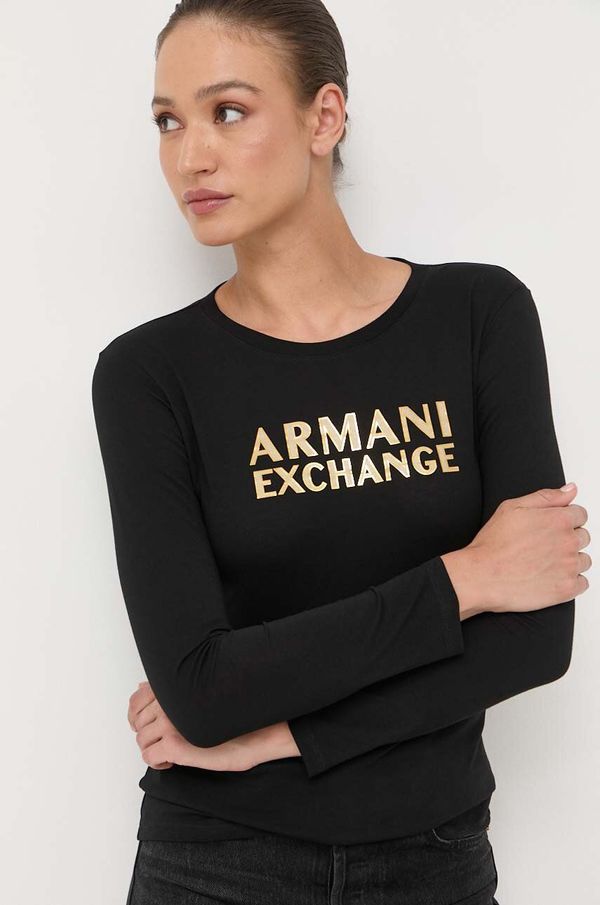 Armani Exchange Bombažna majica z dolgimi rokavi Armani Exchange črna barva