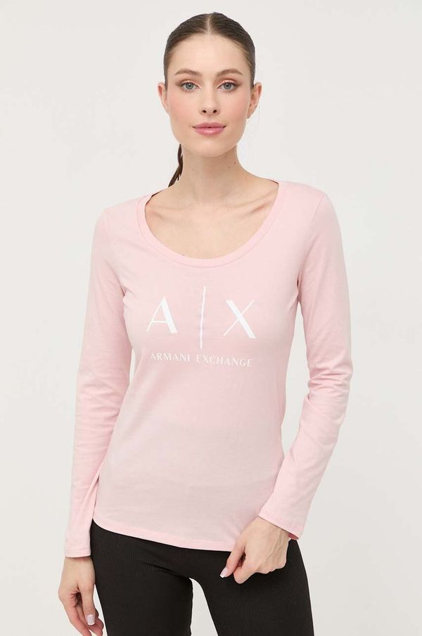 Armani Exchange Bombažna majica z dolgimi rokavi Armani Exchange roza barva