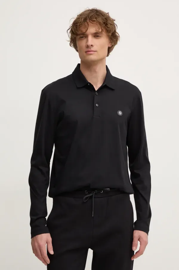 BOSS Bombažna majica z dolgimi rokavi BOSS črna barva, 50523917