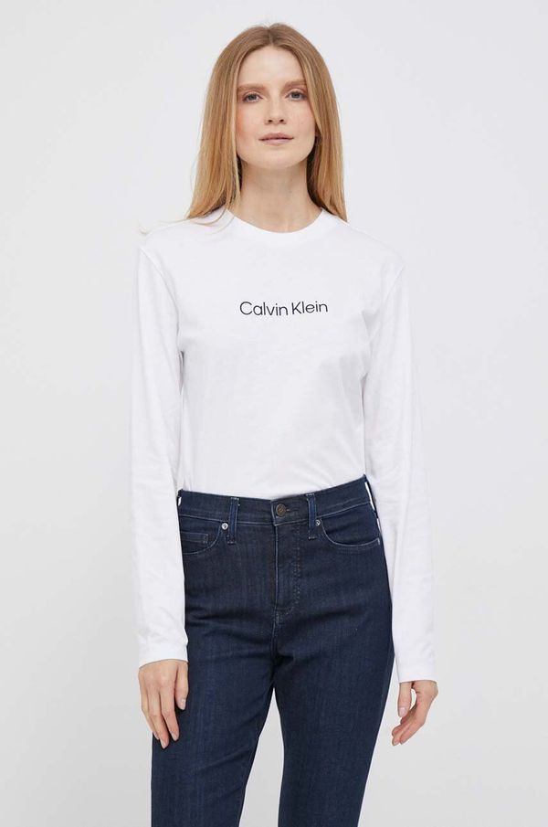Calvin Klein Bombažna majica z dolgimi rokavi Calvin Klein bela barva
