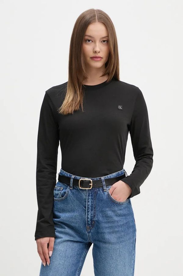 Calvin Klein Jeans Bombažna majica z dolgimi rokavi Calvin Klein Jeans črna barva, J20J224549