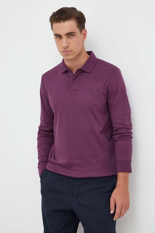 Calvin Klein Bombažna majica z dolgimi rokavi Calvin Klein vijolična barva
