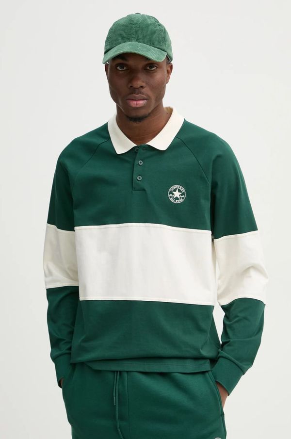 Converse Bombažna majica z dolgimi rokavi Converse zelena barva, 10027563-A01