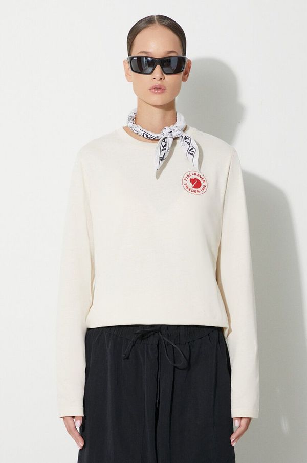 Fjallraven Bombažna majica z dolgimi rokavi Fjallraven 1960 Logo bež barva