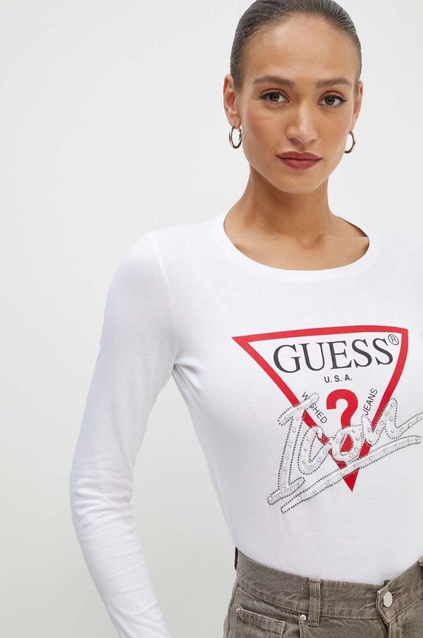 Guess Bombažna majica z dolgimi rokavi Guess ICON bela barva, W4YI33 I3Z14