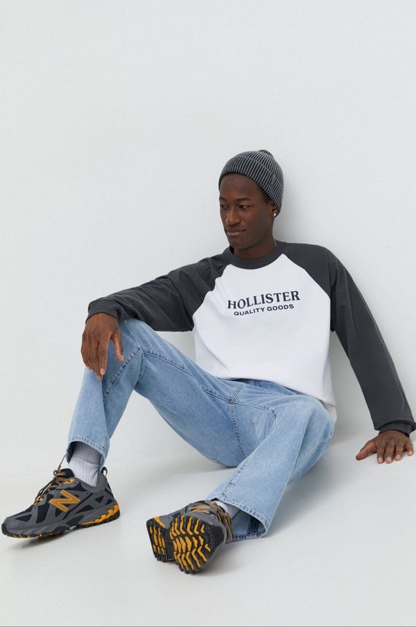 Hollister Co. Bombažna majica z dolgimi rokavi Hollister Co. siva barva