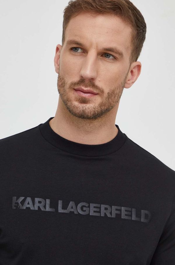 Karl Lagerfeld Bombažna majica z dolgimi rokavi Karl Lagerfeld črna barva