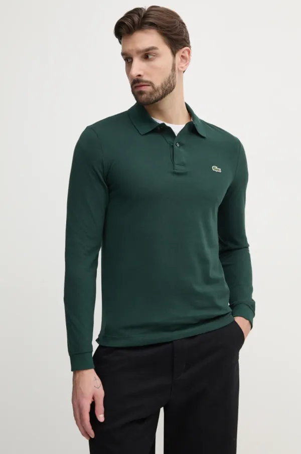 Lacoste Bombažna majica z dolgimi rokavi Lacoste zelena barva, PH4013