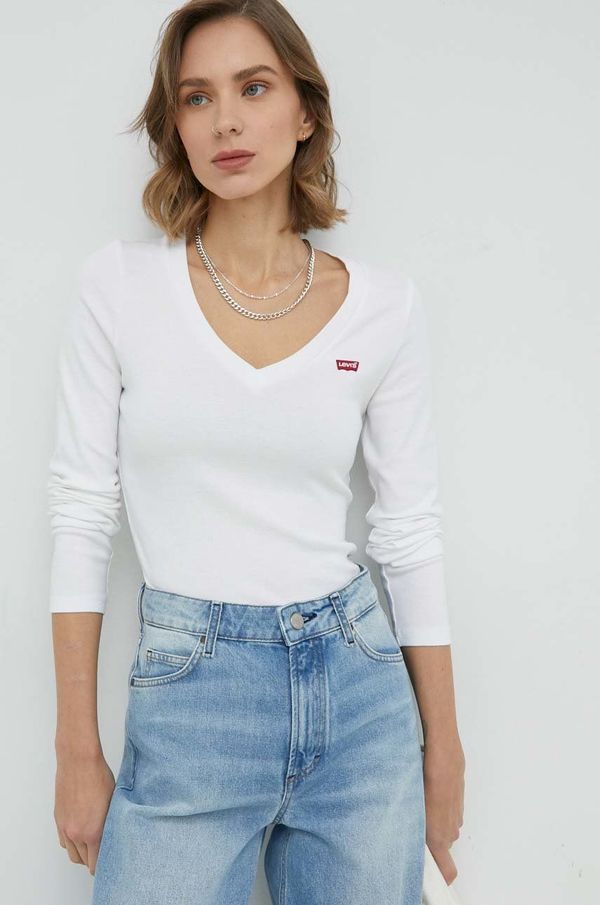 Levi's Bombažna majica z dolgimi rokavi Levi's bela barva