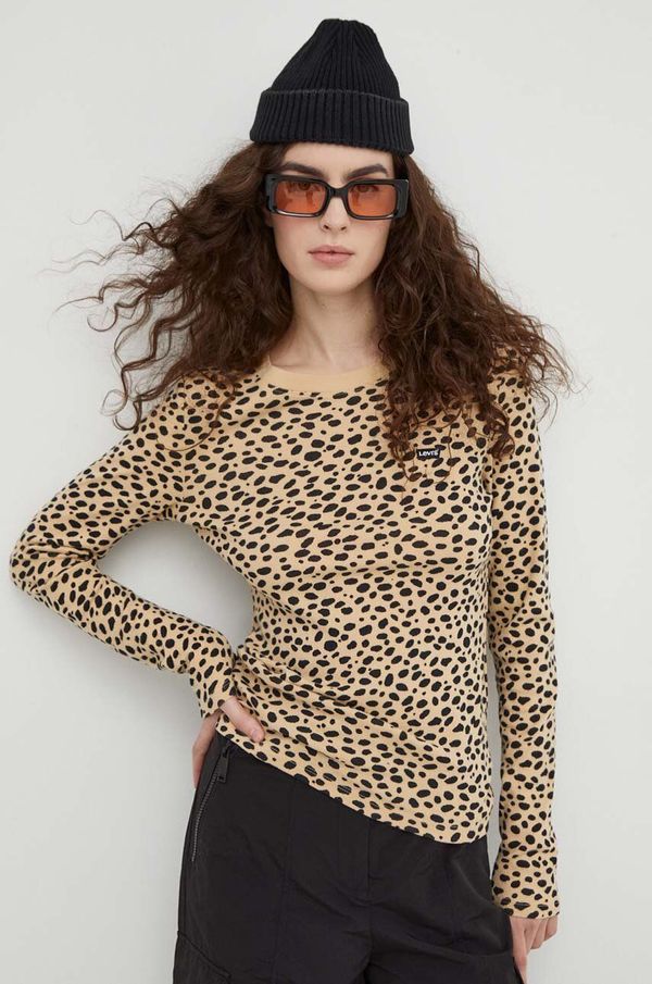 Levi's Bombažna majica z dolgimi rokavi Levi's bež barva