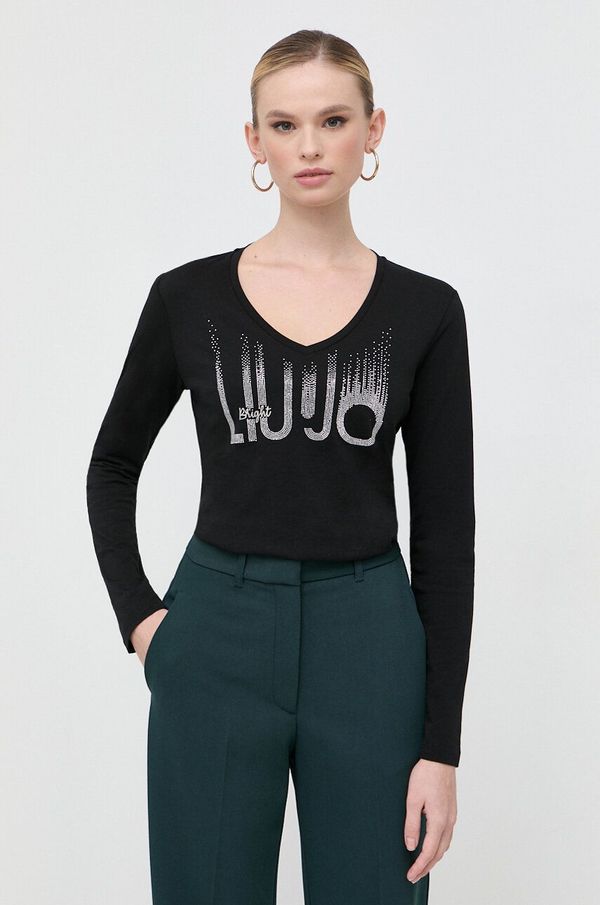 Liu Jo Bombažna majica z dolgimi rokavi Liu Jo črna barva