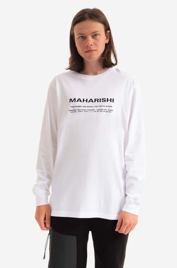 Maharishi Bombažna majica z dolgimi rokavi Maharishi Miltype Embroidered L/S T-Shirt bela barva