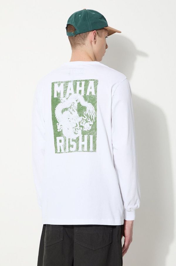 Maharishi Bombažna majica z dolgimi rokavi Maharishi Woodblock Dragon L/S bela barva, 1277.WHITE