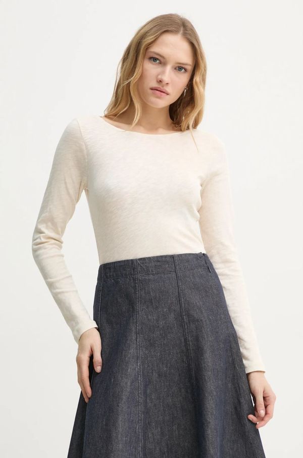 Marc O'Polo Bombažna majica z dolgimi rokavi Marc O'Polo bež barva, 502226152199