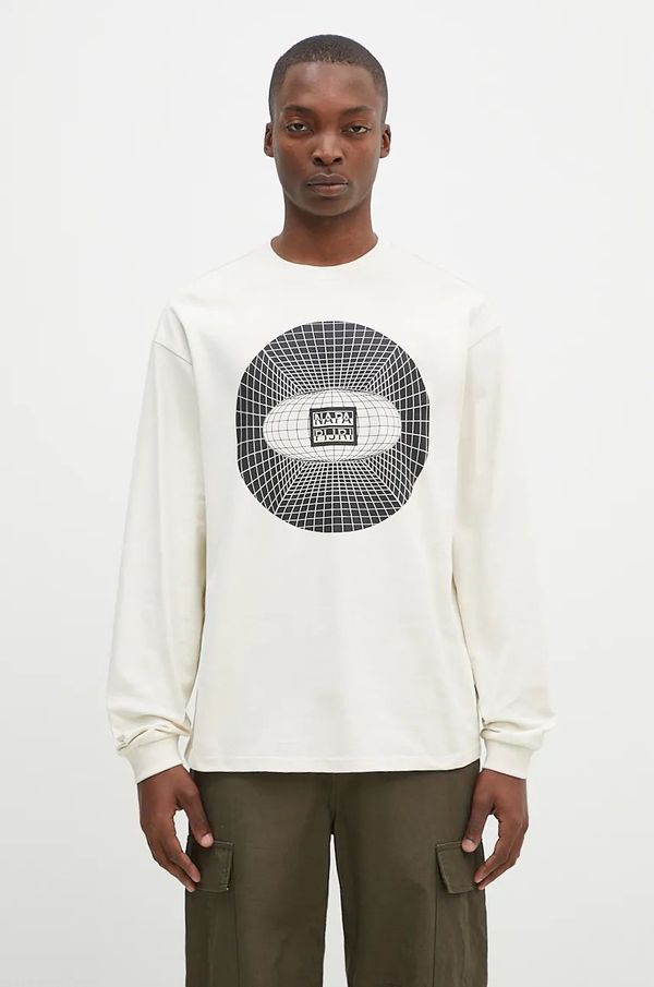 Napapijri Bombažna majica z dolgimi rokavi Napapijri S-Jaman Ls bež barva, NP0A4I9EN1J1