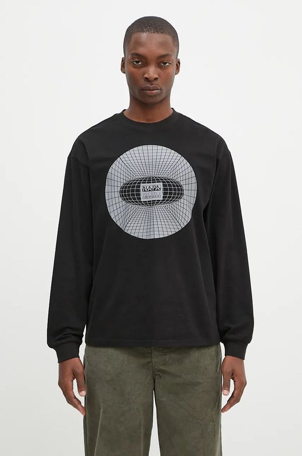 Napapijri Bombažna majica z dolgimi rokavi Napapijri S-Jaman Ls črna barva, NP0A4I9E9411