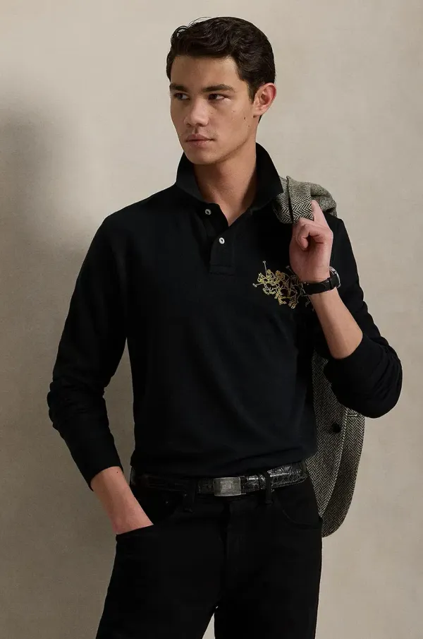 Polo Ralph Lauren Bombažna majica z dolgimi rokavi Polo Ralph Lauren črna barva, 710968950