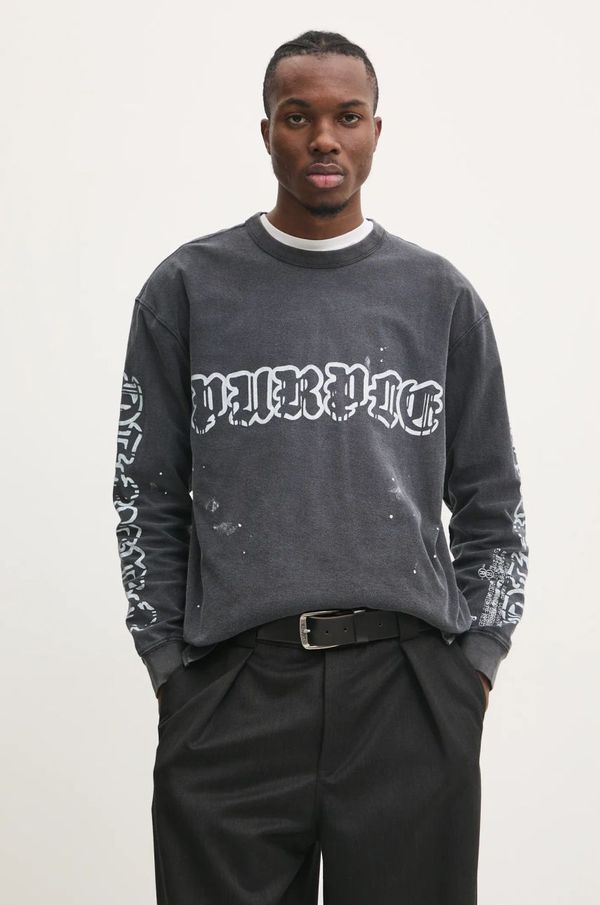 PURPLE BRAND Bombažna majica z dolgimi rokavi PURPLE BRAND TEXTURED JERSEY LS TEE siva barva, P204-JWGW125