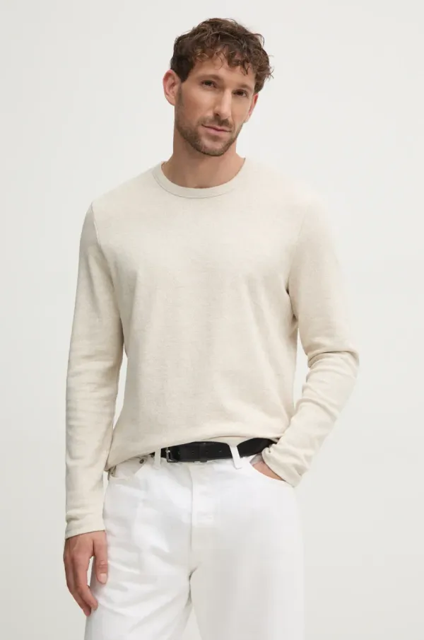 Samsoe Samsoe Bombažna majica z dolgimi rokavi Samsoe Samsoe bež barva, M24400005