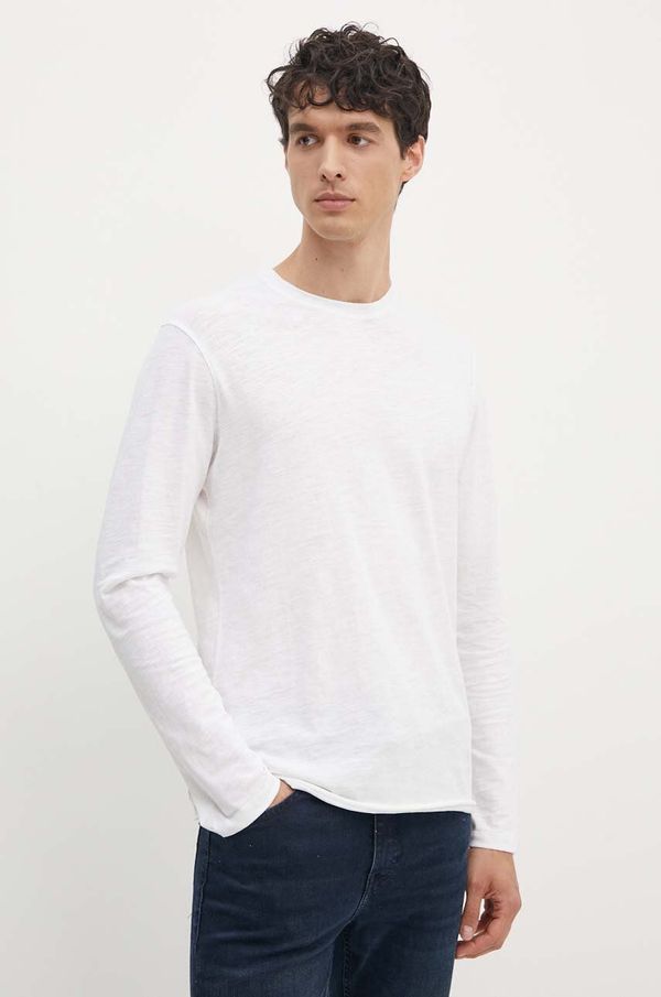 Sisley Bombažna majica z dolgimi rokavi Sisley bela barva, 3WF0S1013